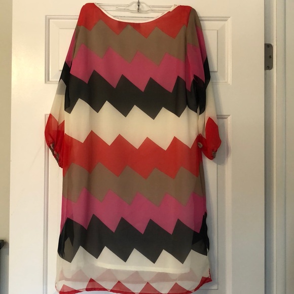 3/4 sleeve chevron print dress - Picture 2 of 3